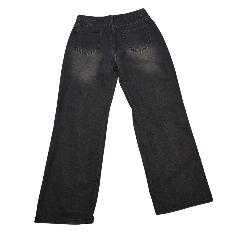 BYOUCOSY Womens Distressed Wide Leg Jeans Faded Black High Rise Ripped Size L - Picture 3 of 5